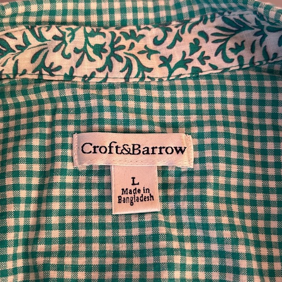 Croft & Barrow Green Gingham 3/4 Sleeve Shirt Size L - Picture 5 of 5